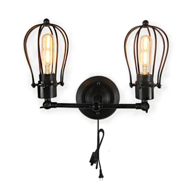 Wire Cage Industrial Wall Sconce Plug-in Wall Light Vintage Style Edison E26 