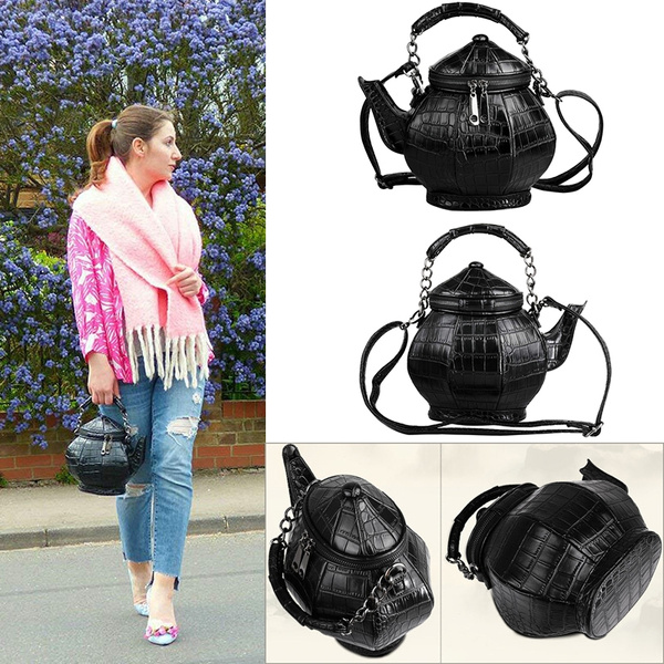 Funny Gothic Purse Teapot Shaped Crossbody Handbag Top-handle Tote