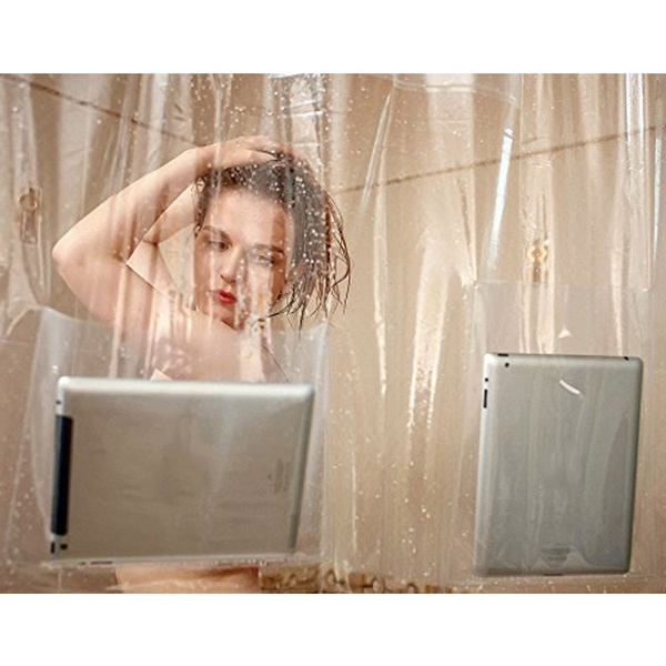 Clear Shower Curtain Liner With Pockets For Ipad Tablet Iphone Holder Quick Dry Translucent Bathroom Decor Wish