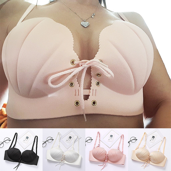 Women's Fashion Sexy Scallops Wedding Bras Underwire Half Cup(1/2 Cup)  Push-Up Strapless Transparent Back Strap Bras for Large Bust