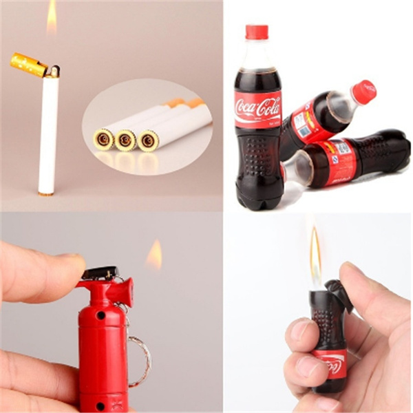 New Style Butane Gas Cigarette Lighters Coke Bottle/Cigarette/Extinguisher Shape Novelty Lighter Smoking Accessories