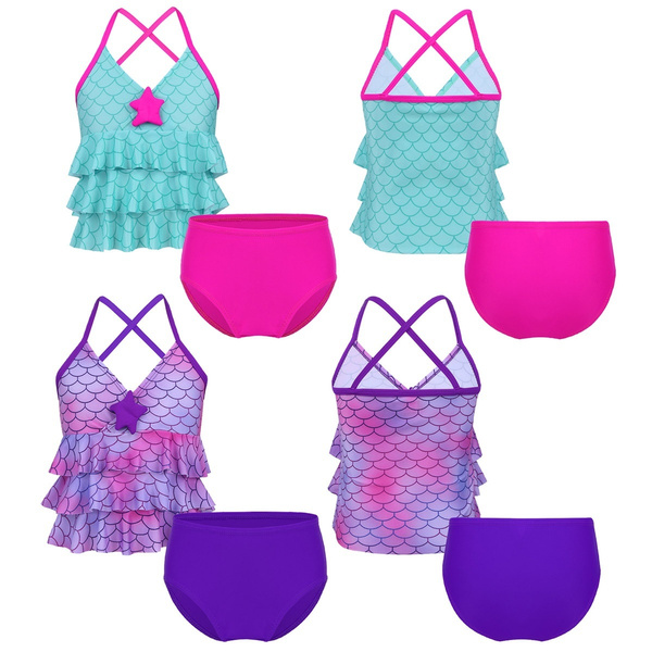 Kids Swim Girls' Two Piece Tiered Tankini Swimsuit Bathing Suit Mermaid ...