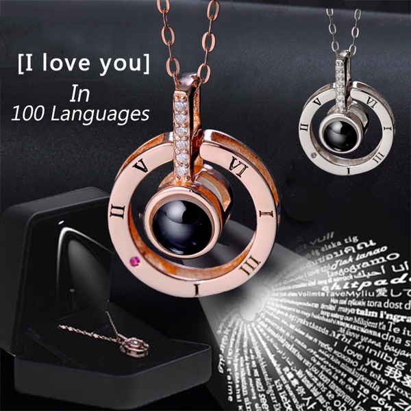 Personalized Custom Necklace I Love You 100 Languages Heart Love Memory Gift Silver Full Color 22