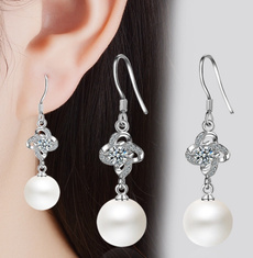 Clover, Jewelry, Pearl Earrings, 925 silver earrings
