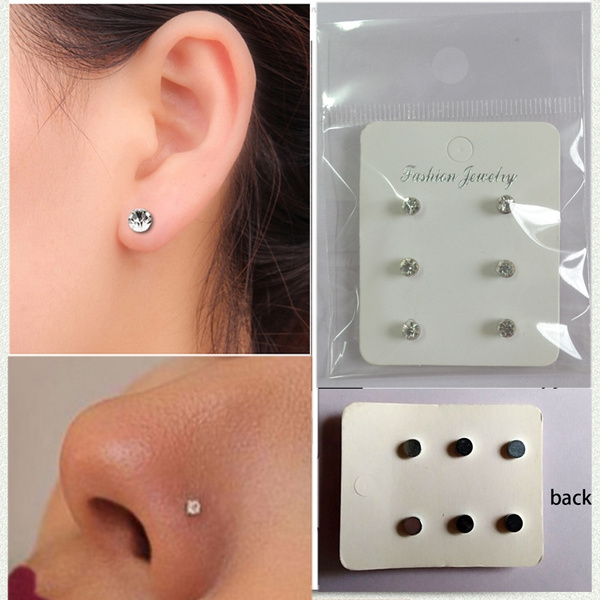 Cubic Zirconia Round Magnetic No Pierced Stud Earrings Ear - Temu