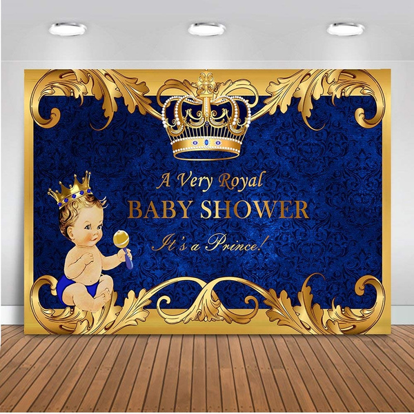 Mehofoto Royal Prince Baby Shower Backdrop Gold Crown Royal Blue ...