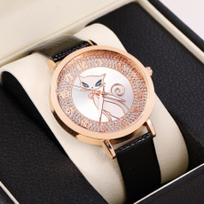 Fashion Women Diamond Quartz Cat Watch Luxury Fox Digital Watches Leather Strap Watch Dress Watch