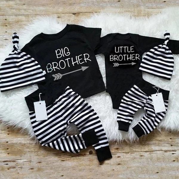 Baby Boy Family Matching Outfit Little/Big Bro Romper Tops+Pants+Hat