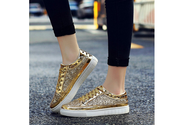 UUBARIS Women's Glitter Tennis Sneakers Neon Dressy Sparkly Sneakers  Rhinestone Bling Wedding Bridal Shoes Shiny Sequin Shoes