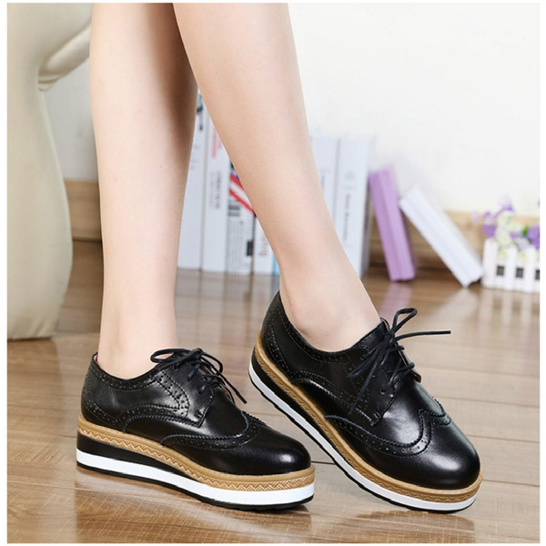 Women Flat platform Shoes Brogue Vintage Shoes For Women Leather Female Derbies Footwear chaussures femme