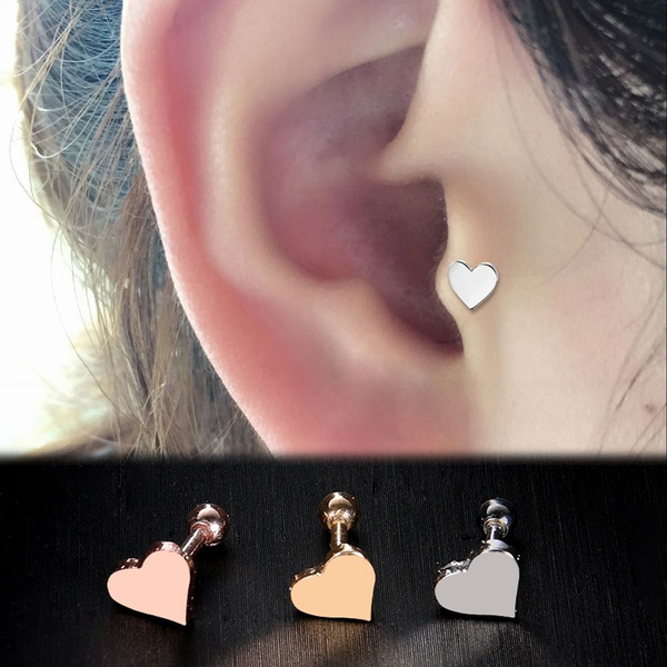 2pcs Piercing Jewelry Tragus Earrings Cartilage Helix Heart Shape Ear Studs New~