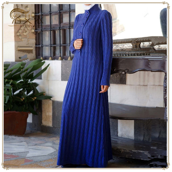 blue dress for baby girl Muslim Women Winter Fall Abaya Dress – Urgarment main image 1
