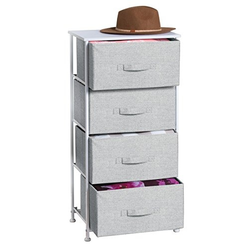 Blankets Jeans Sweaters MetroDecor mDesign Fabric 4-Drawer Storage Organizer Dresser for Clothing Gray