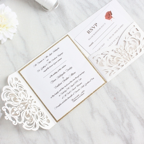 Black and white floral paper cut wedding invitation
