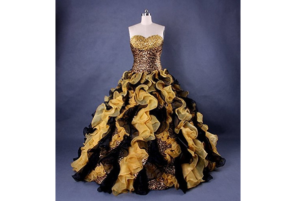 Sexy Ball Gown Quinceanera Dresses Leopard Print Design Sweetheart Beading  Organza Special Occasion Prom Party Gown