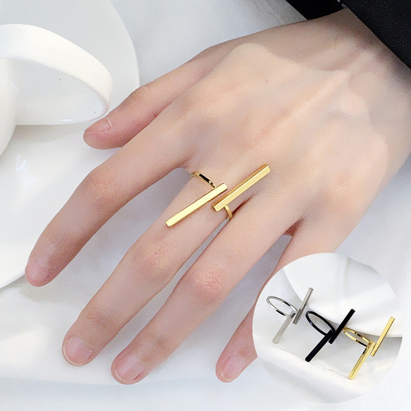 Hot Selling OL Ladies Fashion Simple One Word Long Strip Shape Ring  All-Match Exaggerated Ring Women Ring