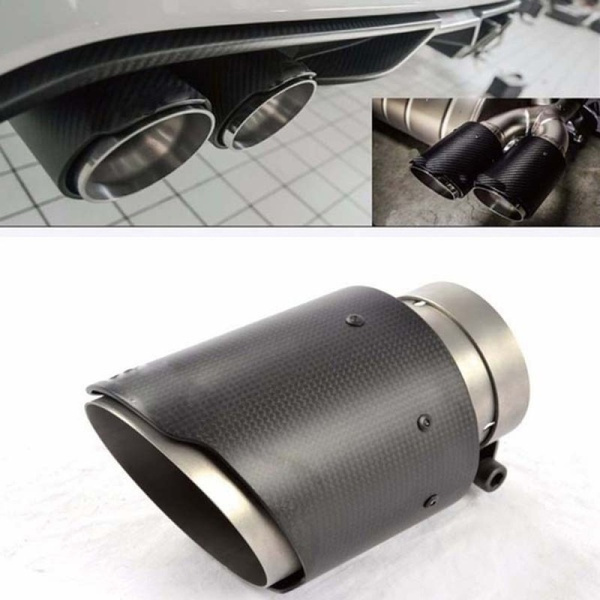With Logo Inlet (63mm) Outlet (101mm) Universal Car Rear Round Carbon ...