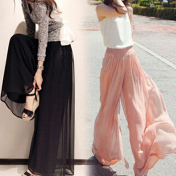 Women's Long Wide Leg Pants Solid 