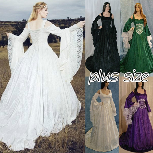 Women Vintage Renaissance Gothic Dress Floor Length Cosplay Costume ...