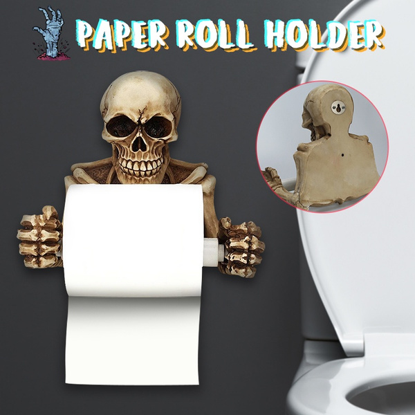 Skull Toilet Paper Towel Roll Holder Wall Mount Bone Dry Skeleton Bathroom 