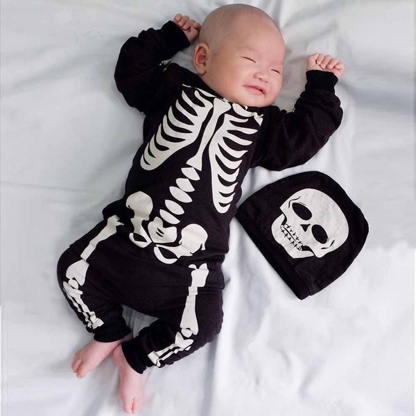 Newborn Baby Boys Girls Halloween Bone Print Romper Jumpsuit Set