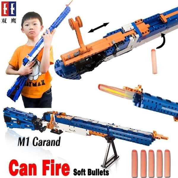 Hot Assembly Building Bricks Toy Gun M1 Garand Bolt Action Rifle Large Size 5 Pcs Can Fire Soft Bullets Wish