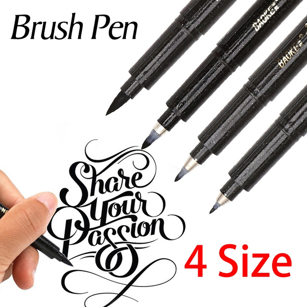 4 Size Calligraphy Pens Drawing Sketch Markers Multi Function Soft Brush  Calligraphy Pen Can Add Ink for Office School Writing Art Supplies