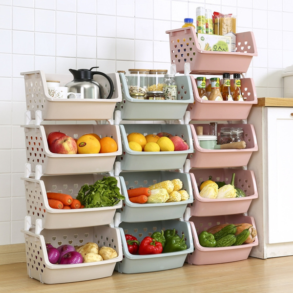 Bathroom Shelves Stackable Storage Basket Plastic Toy Storage Baskets  Kitchen Snack Vegetable Basket