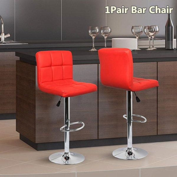 Stool Pu Leather Square Red Bar Chair, Red Leather Kitchen Bar Stools
