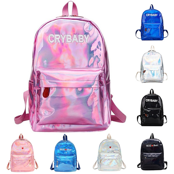 Mini Travel Bags Silver Laser Backpack Women Girls Shoulder Bag PU Leather  Holographic Backpack School Bags for Teenage Girls