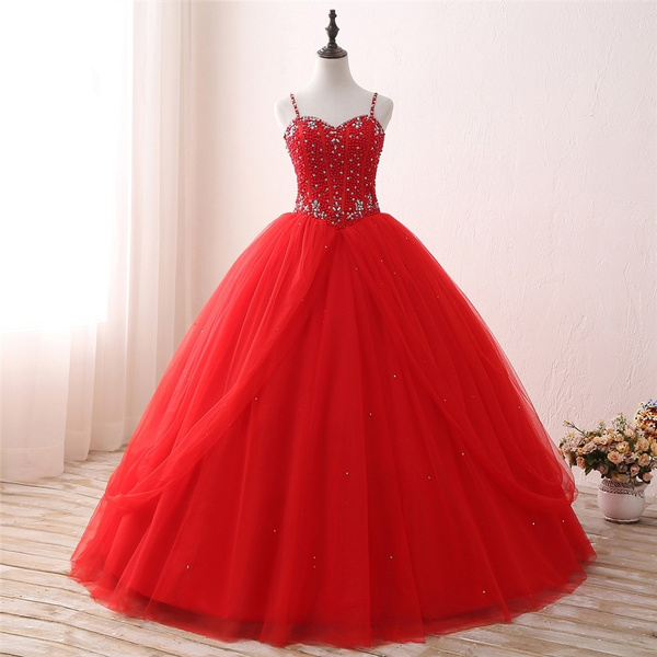 A-line Red Satin Spaghetti Straps Formal Fashion Evening Long Prom Dre –  bridalsew