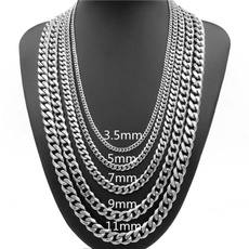  3.5/5/7/9/11mm Men's 925 Silver Titanium Steel Necklace Men's Fashion Accessories Stainless Steel Silver Necklace Jewelry Necklace Party Birthday Gifts Jewelry Fashion Men's Accessories Chain Length: 55cm-65cm