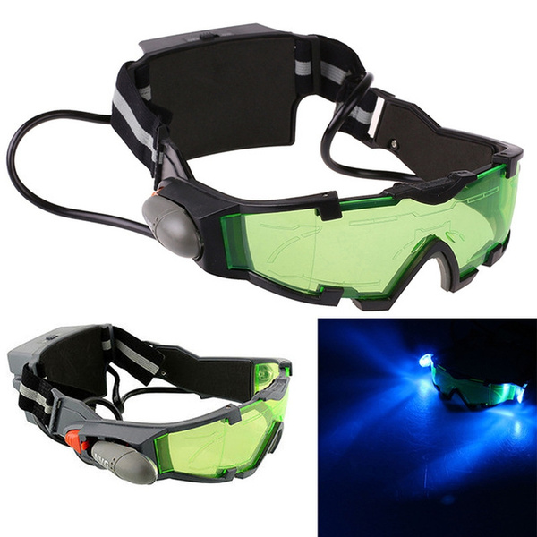 Adjustable Elastic Band LED Night Vision Goggles Eye shield Green Lens Glasses 