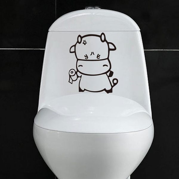 Creative Home Decor Toilet Seat Stickers Funny Bathroom Decoration Cartoon  Cute Cow Pattern Wall Decals PVC Wallpaper Mural Art | Wish