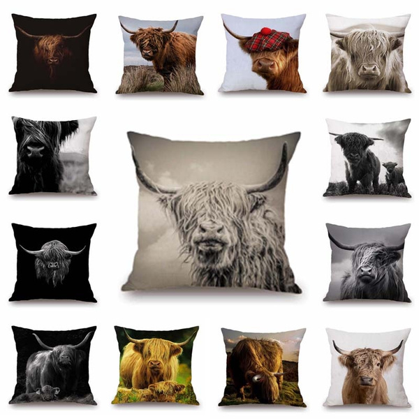 45cm*45cm Scottish Highland Cow Pattern Super Soft Throw Pillow Covers ...