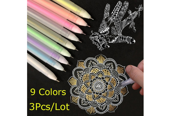 3Pcs\/Lot 9 Colors Premium White Gel Pen Set 0.8Mm Line Fine