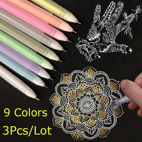 3Pcs\/Lot 9 Colors Premium White Gel Pen Set 0.8Mm Line Fine Sketching Pens  For Artists Black Papers Drawing Design Illustration Art Supplies