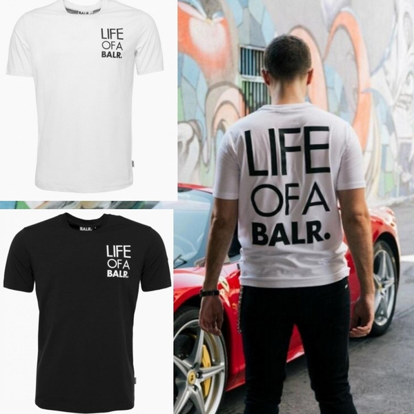 Life of A BALR Letter Printed Cotton T shirt Shirt Black White Tee