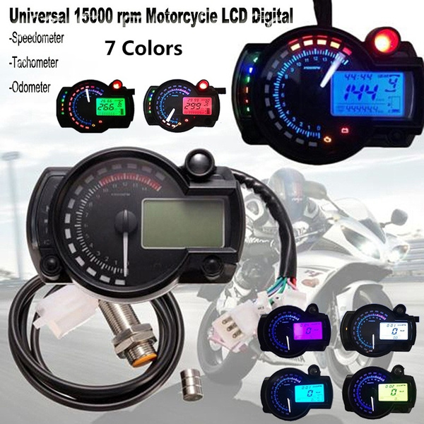 Universal 7 Colors 15000 RPM Motorcycle LCD Digital Speedometer Tachometer Gauge 