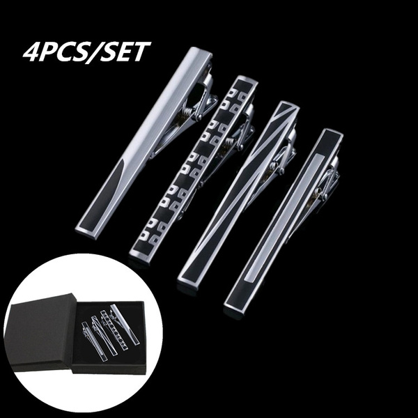  Tie Clips Set, Men 4Pcs Regular Tie Bar Tie Slide