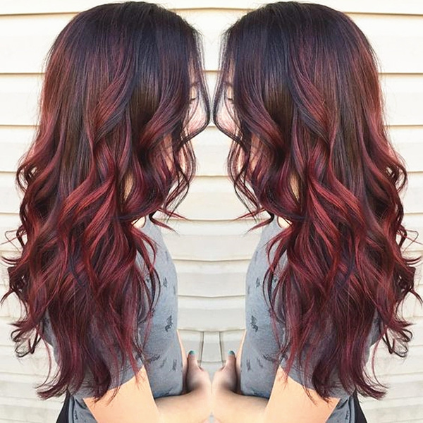 Stylish Red Dyed Black Layered Hair