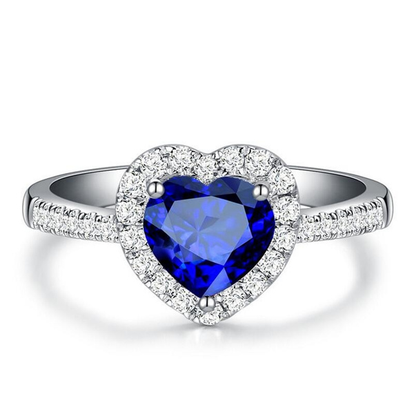 Rings For Women With Big Blue Diamond Heart Shape Rings Engagement Rings For Lover Wish