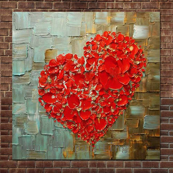 Handmade Abstract Art Thick Impasto Palette Knife Oil Canvas Painting Red Heart Shaped Wall Picture Living Room Home Decor Wish - Heart Shaped Wall Art
