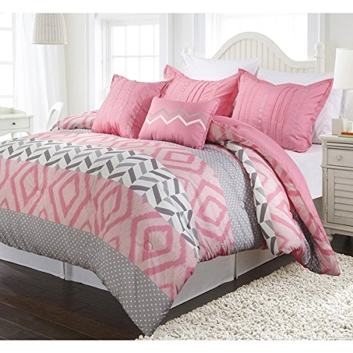 5 Piece Full Queen Pink Camo Comforter, Pink Camo Bedding Set