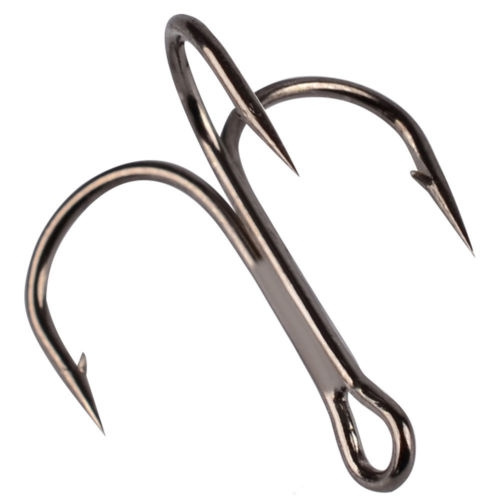 100 Pcs Fishing Treble Hook Carbon Steel Tackle Barbed Pike Flying  2/4/6/8/10/12/14#