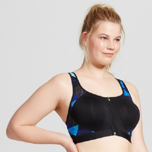 C9 Champion Womens Plus-Size Power Shape MAX High Support Front-Close Sports  Bra, Black/Steel Blue Print, 3X - Duo Dry+ Technology
