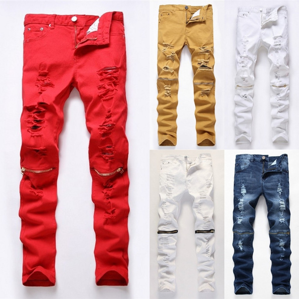 white rugged jeans for men