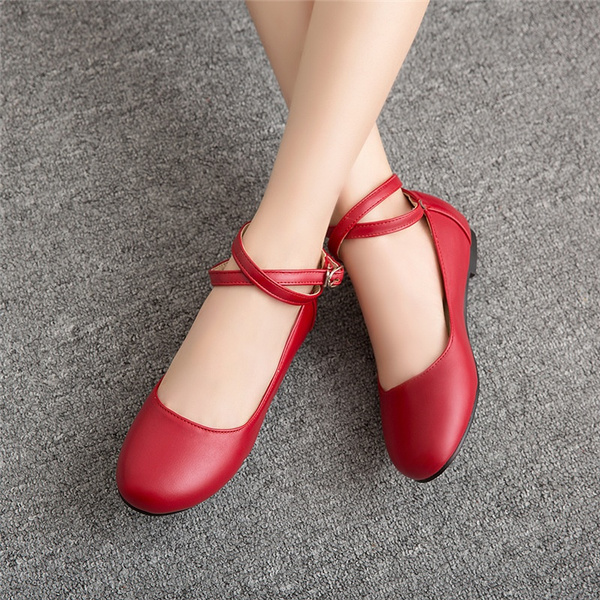 Red flat shoes with best sale ankle strap