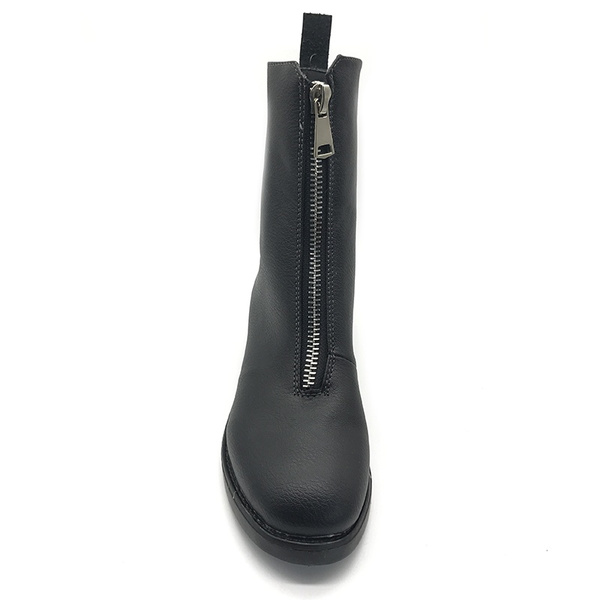 black ankle boots with front zip