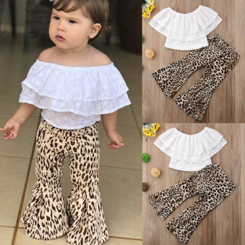 Fashion Kids Baby Girl Clothes Lace Top Leopard Flares Pants Bell Bottoms Outfits Set Wish